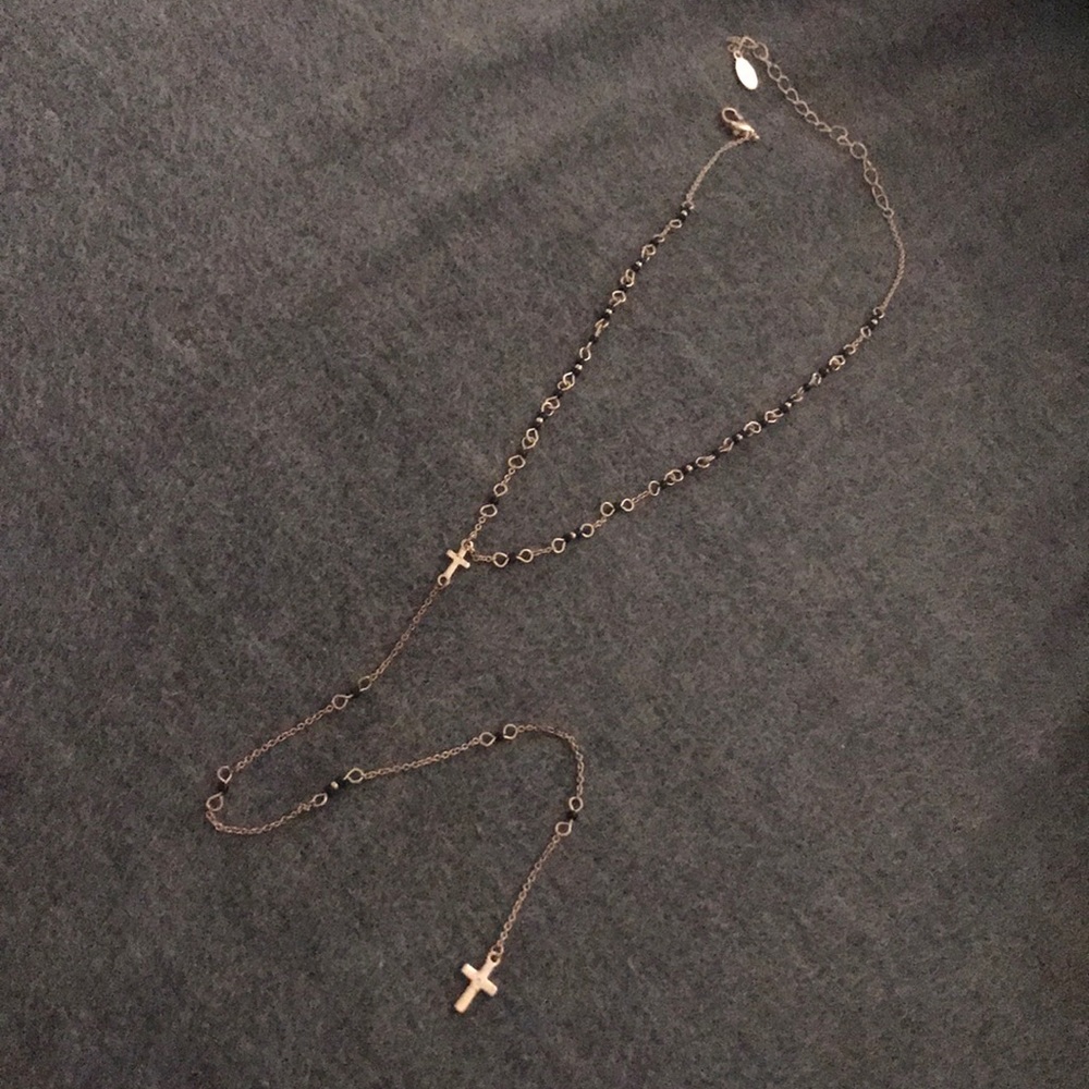 Aldo Black Beaded Rosary Bead Necklace